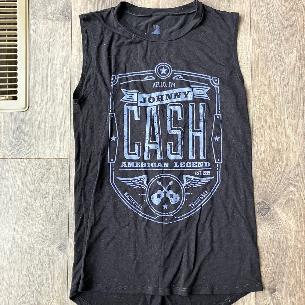 Black vintage-style Johnny Cash tank top